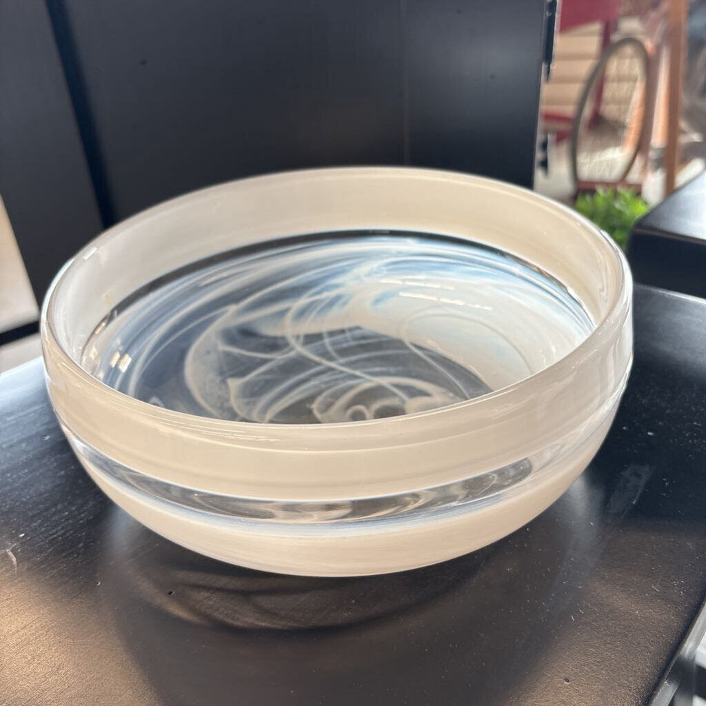 Signed - White & Clear Glass Bowl