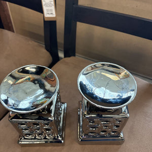 Pair Chrome Patterned Candleholder