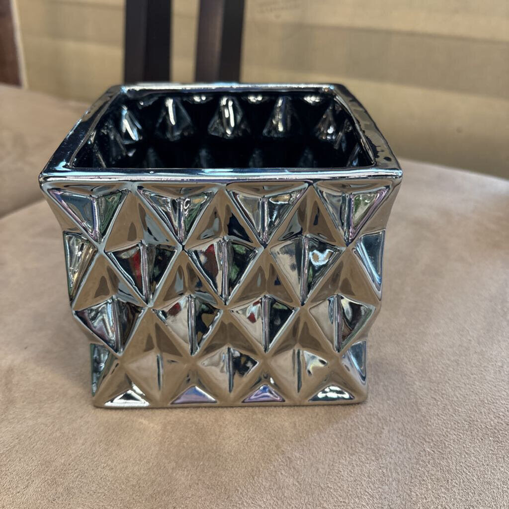 Ceramic Square Container Rock Silver