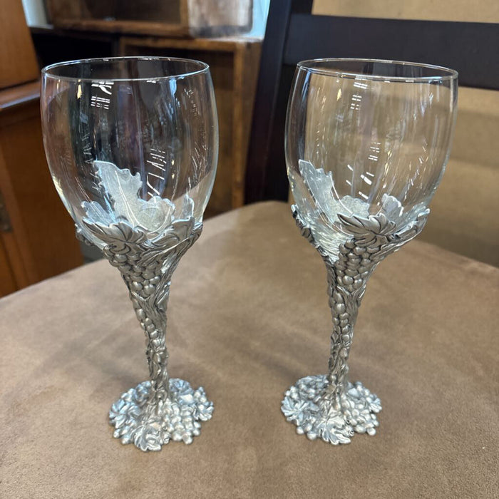 Pair Seagull Pewter Wine Glasses