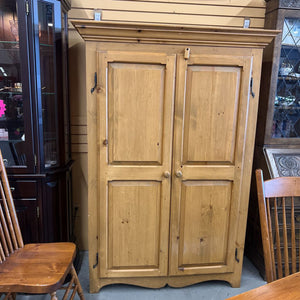 Rustic Farmhouse Pine Armoire w 4 Shelves & Rod