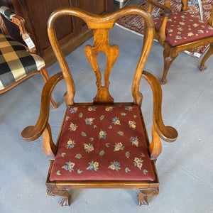 Walnut Armchair w Flowered Needlepoint Seat