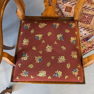 Walnut Armchair w Flowered Needlepoint Seat