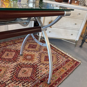 Glass Top Desk w Chrome & Wood Base