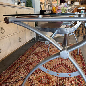 Glass Top Desk w Chrome & Wood Base