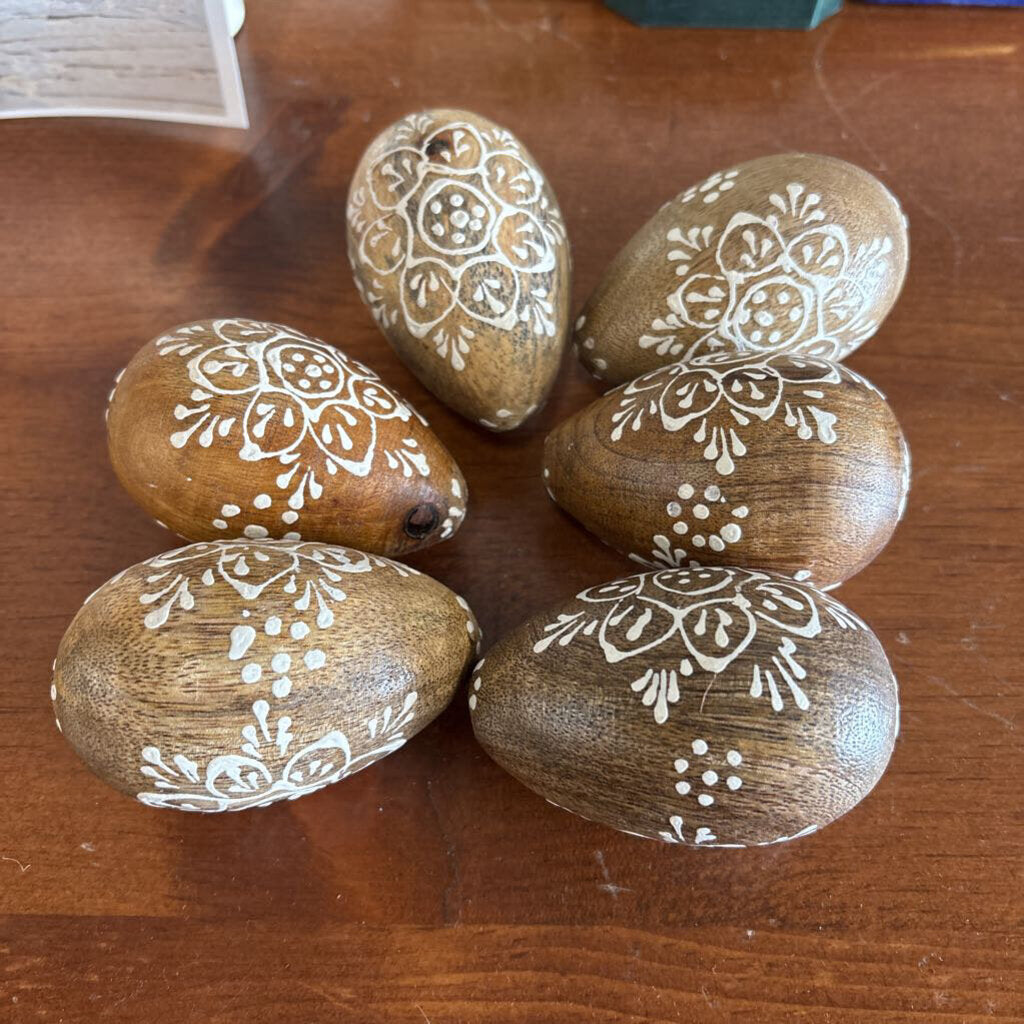 Set of 6 Pier I Decorative Wooden Easter Eggs