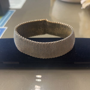 Vintage Mesh Bangle Bracelet- Silver Tone