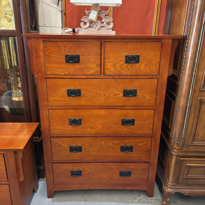 Mission Style Cherry Stained Highboy Dresser - 5 Drawers