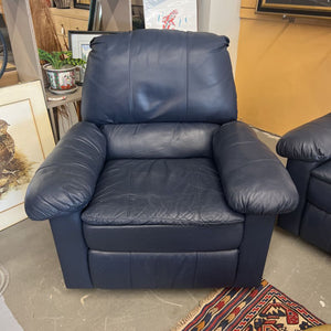 Blue Leather Recliner Chair - Small Tear