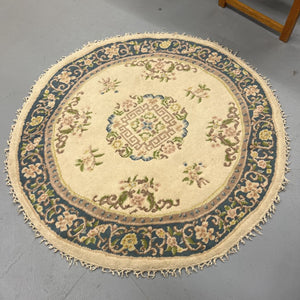 Round Wool Carpet- Cream, Blue & Pink Floral Design