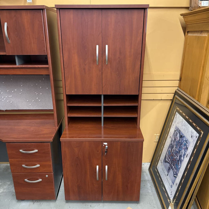 Cherry Look Office Cabinet w (Upper) Cupboard, (Bottom) Printer Slide