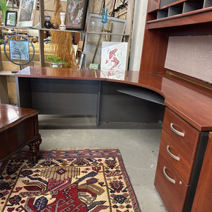 Cherry Look Office Corner Desk w Upper Shelf, Lower Filing Cab.