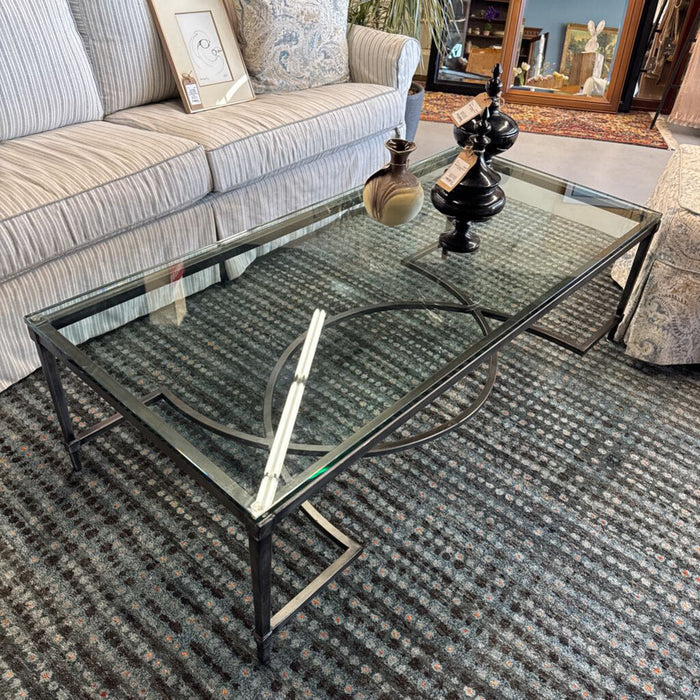 Heavy Glass Rectangular Coffee Table w Metal Base