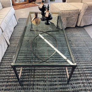 Heavy Glass Rectangular Coffee Table w Metal Base