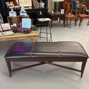 Dark Wood Hall Bench w Faux Leather Seat