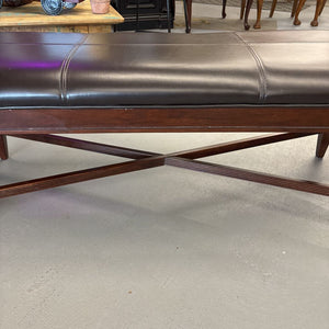 Dark Wood Hall Bench w Faux Leather Seat