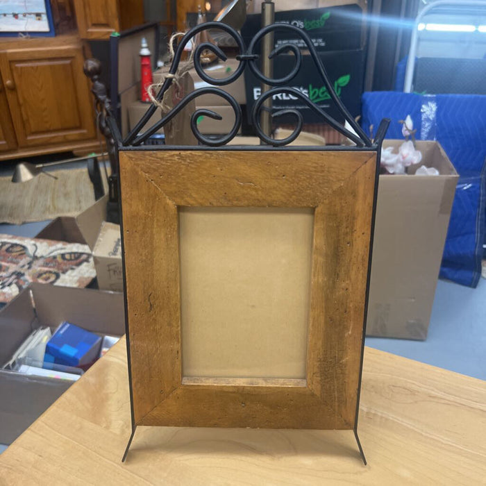 Wooden Picture Frame w Black Metal Details