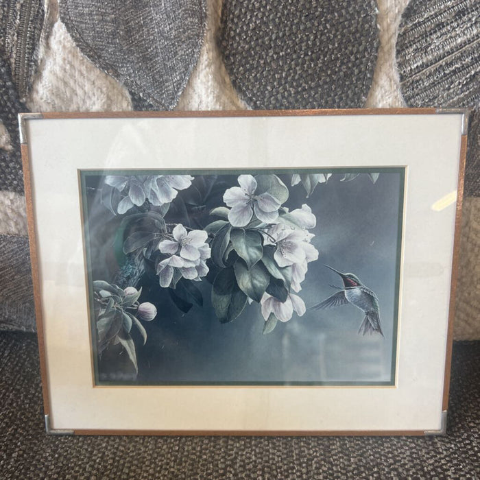 "Apple Blossoms & Hummingbirds" Print In Copper Frame