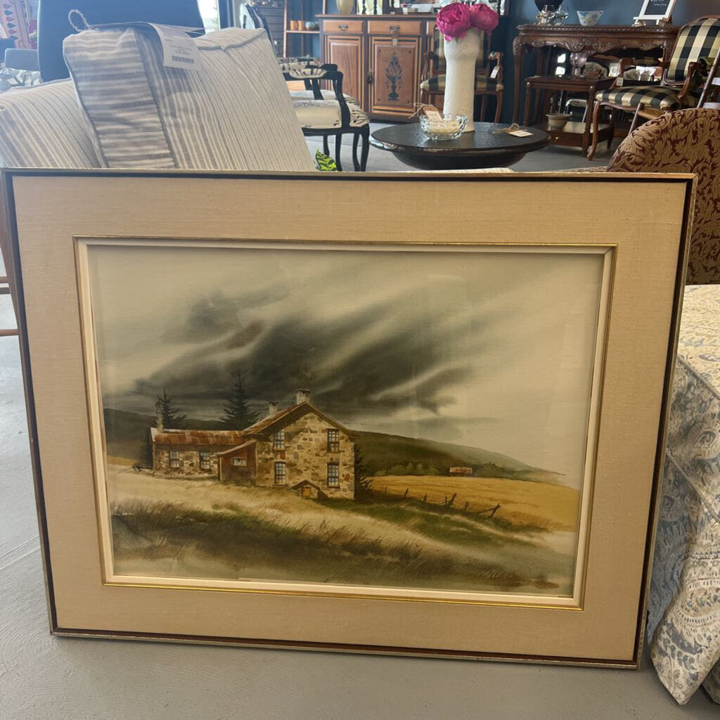 Original Watercolour - "Stone House in Meadow" Signed by Jack Reid