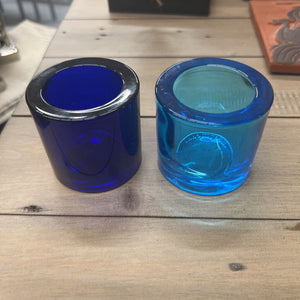 Marimekko Glass Tea Light Pair - Navy & Turq.