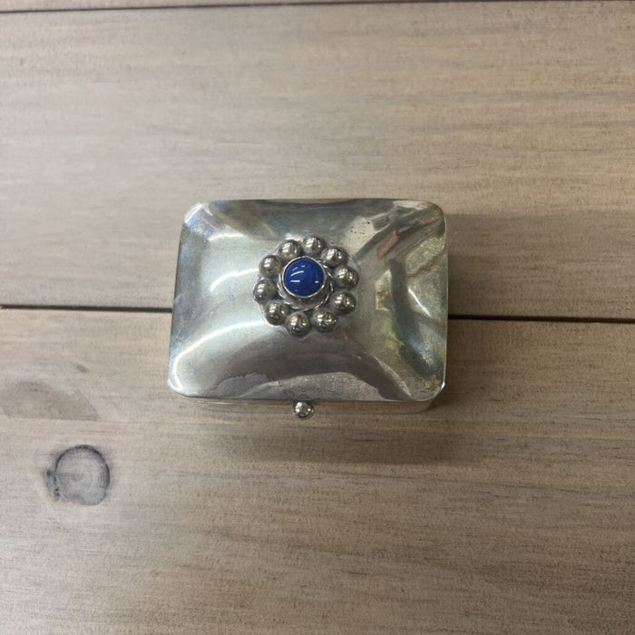 Sterling Silver Pill Case w Lid - Lapis Lazuli
