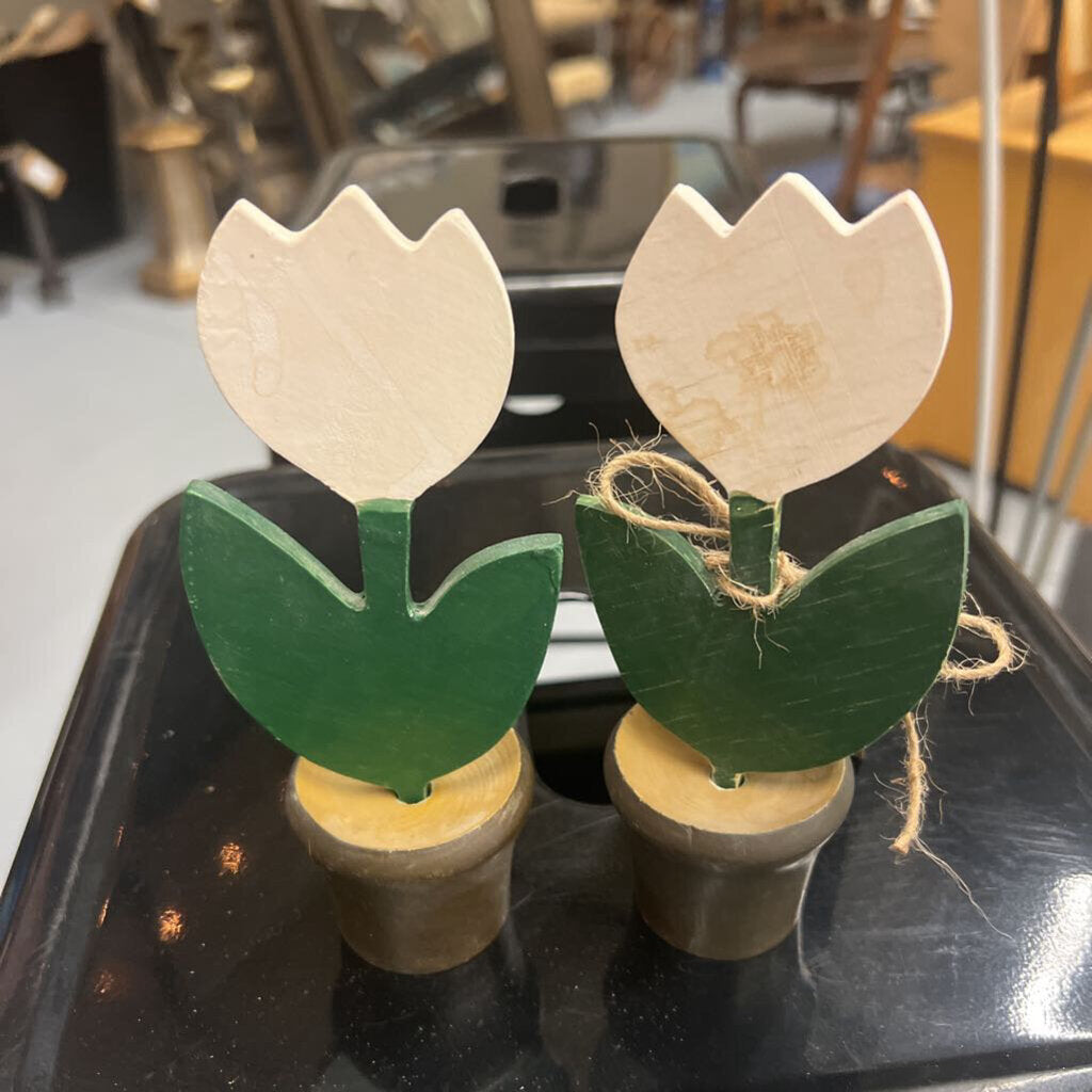PAIR Wooden Tulip in Pots