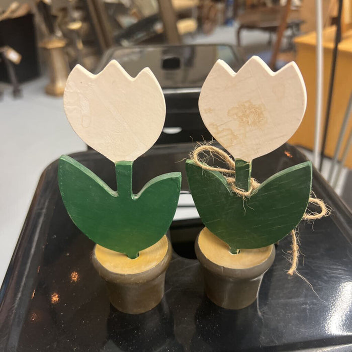 PAIR Wooden Tulip in Pots