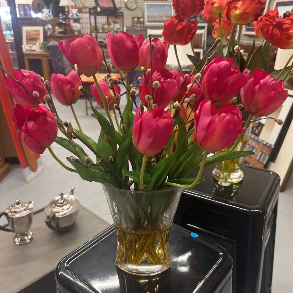 Faux Pink Tulips in Glass Vase