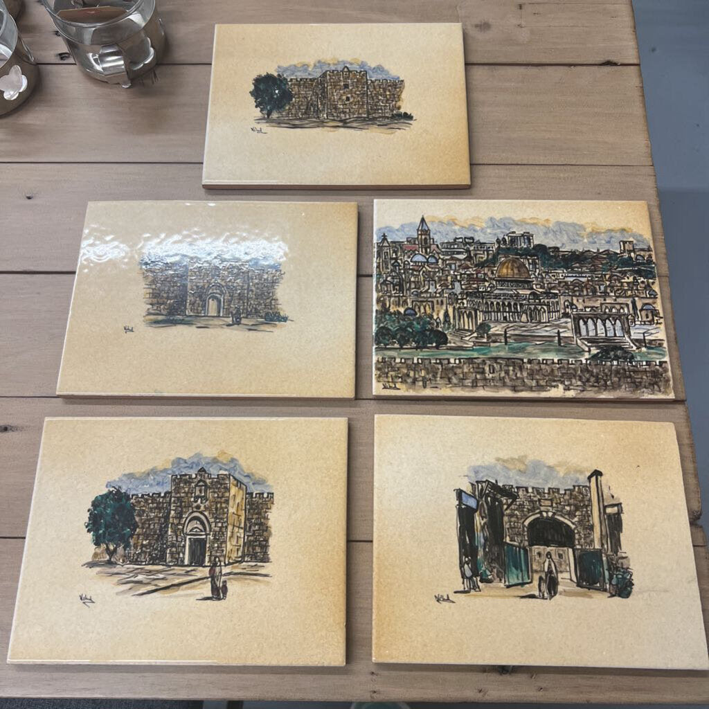 SET of 6 - Hand Painted Tiles - Italian Village