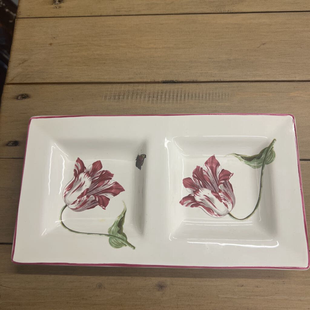 White w Tulip Sectioned Serving Dish