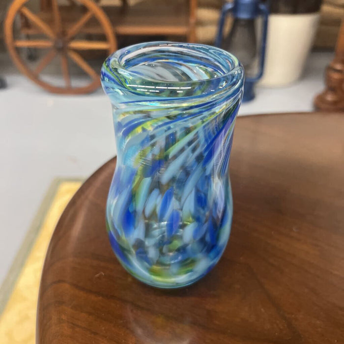 Blue Swirl Murano Look Handblown Glass Vase