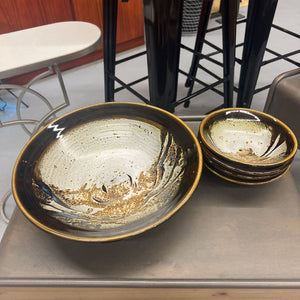 Ceramic Salad Bowl Set- Large Bowl & 4 Small Bowls- Loca Artist Bill Reddick