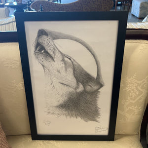 Original Pencil "Hollowing Wolf" by Ernie Reimers