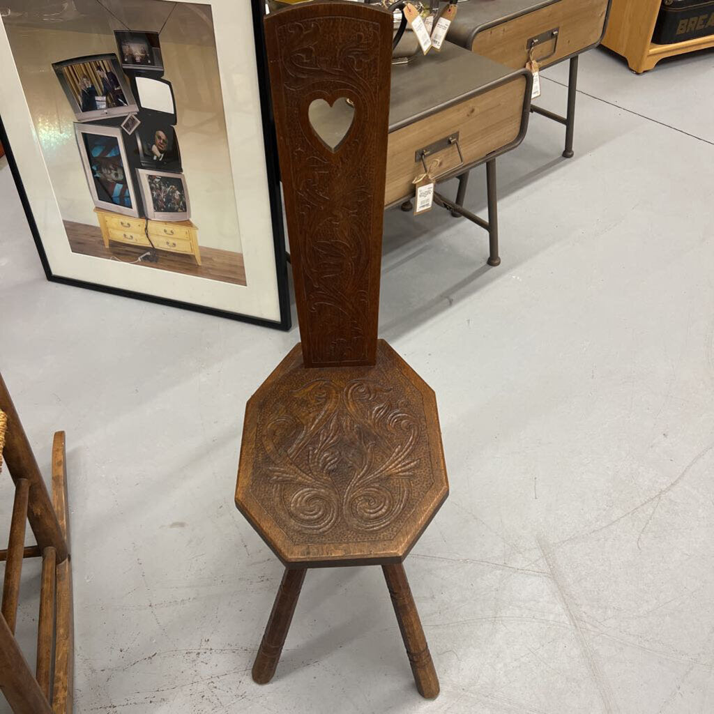 Antique Carved Oak Spinning Chair early 1900's