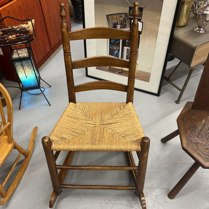 Antique Ladderback Rocking Chair w Woven Rush Seat