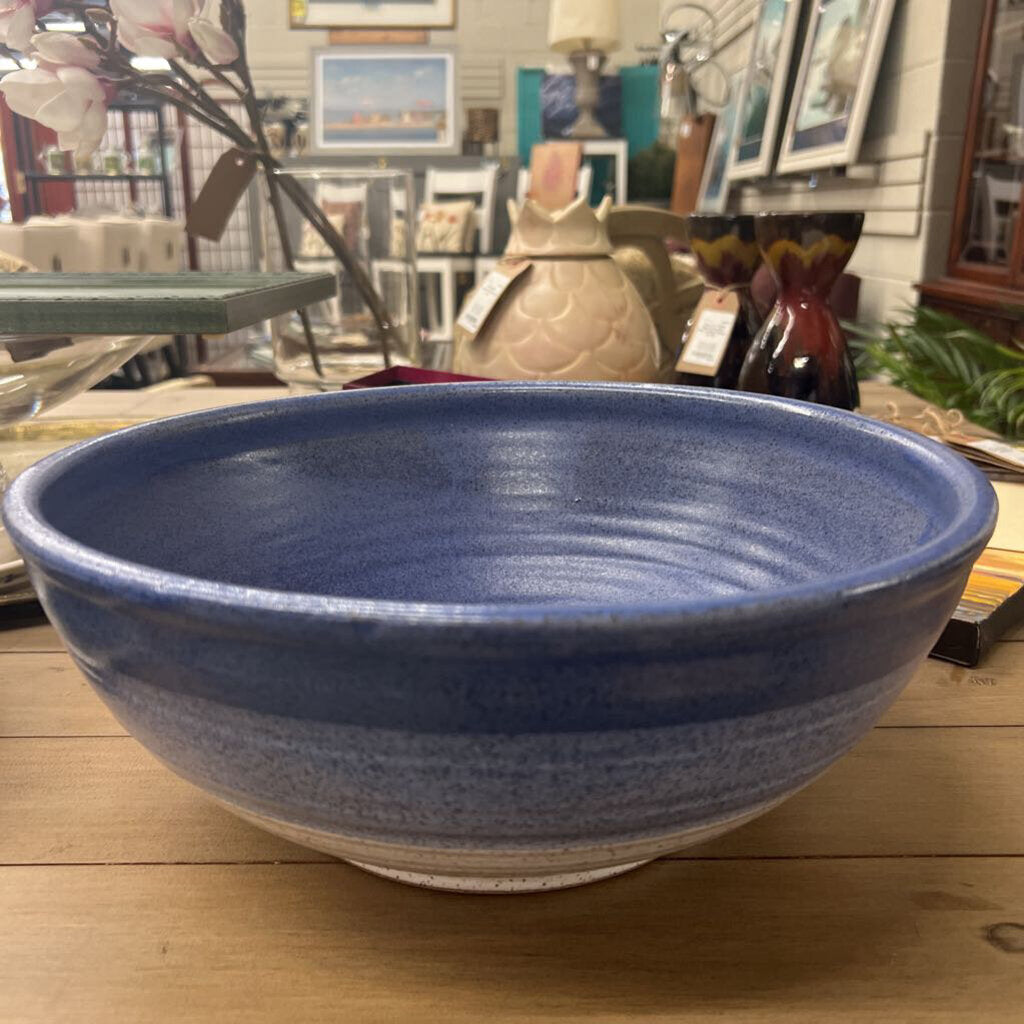 Large Blue & Cream Pottery Salad Bowl