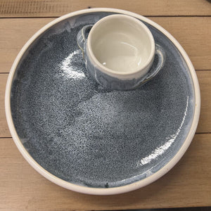 Blue & White Glazed Pottery Serving Dish & Ramekin