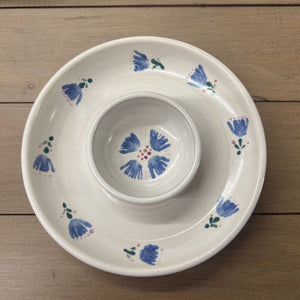 Small Chip & Dip Serving Plate- Cream Colour w Blue Flowers