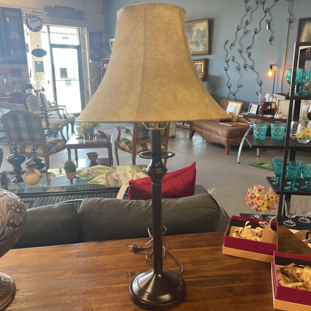Table Lamp w Beige Bell Shade & Metal Base