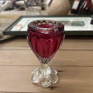 Footed Cranberry Crystal Candle Holder