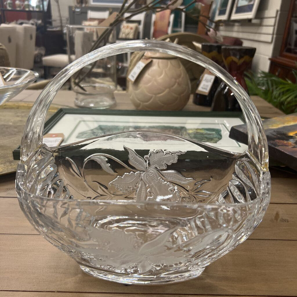 Crystal Etched Iris Glass Basket