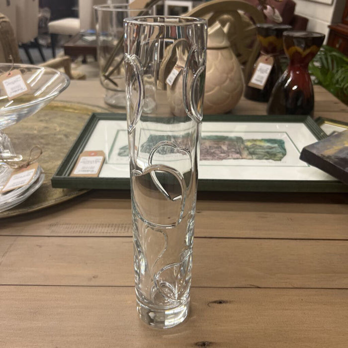 Vintage Birks Heart Pattern Cylinder Crystal Vase