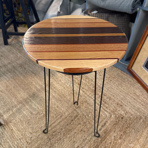 Solid Hardwood Round Table w Metal Base LOCAL ARTIST Mark Brown