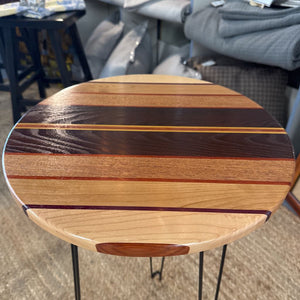 Solid Hardwood Round Table w Metal Base LOCAL ARTIST Mark Brown
