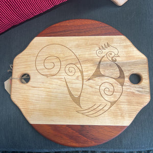 ROOSTER Round Serving Board w Handles - LOCAL ARTIST Mark Brown