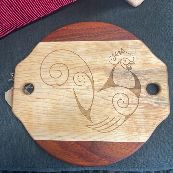 ROOSTER Round Serving Board w Handles - LOCAL ARTIST Mark Brown
