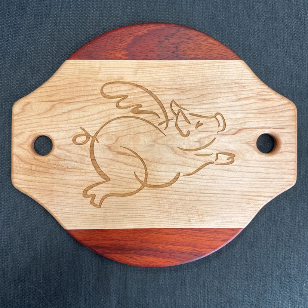 FLYING PIG Round Serving Board w Handles - LOCAL ARTIST Mark Brown