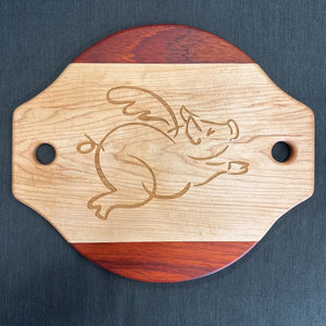 FLYING PIG Round Serving Board w Handles - LOCAL ARTIST Mark Brown