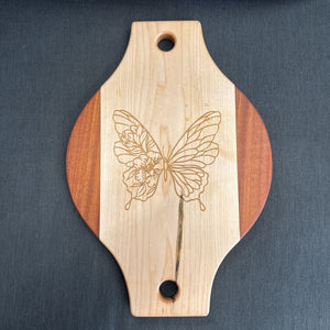 BUTTERFLY Round Serving Board w Handles - LOCAL ARTIST Mark Brown