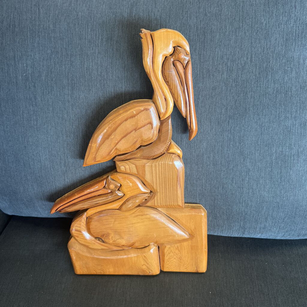Handcrafted Intarsia Wood Stork Wall Hanging